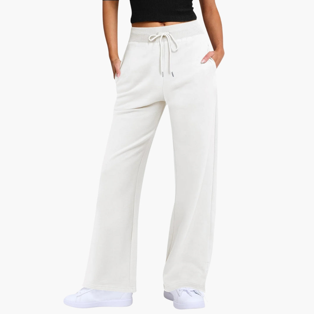 Pantalon femme jambe large avec poches latérales