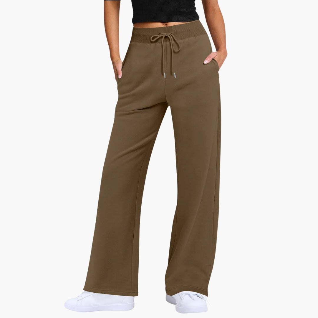 Pantalon femme jambe large avec poches latérales