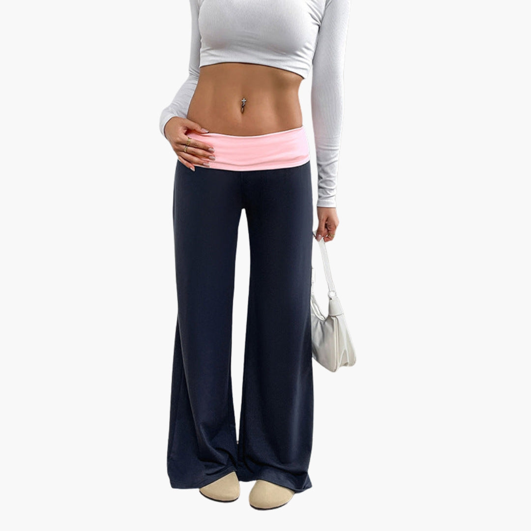 Pantalon femme jambe large avec taille élastique