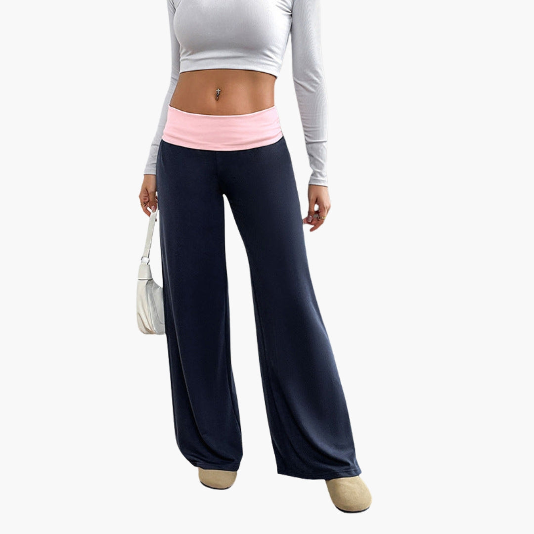 Pantalon femme jambe large avec taille élastique