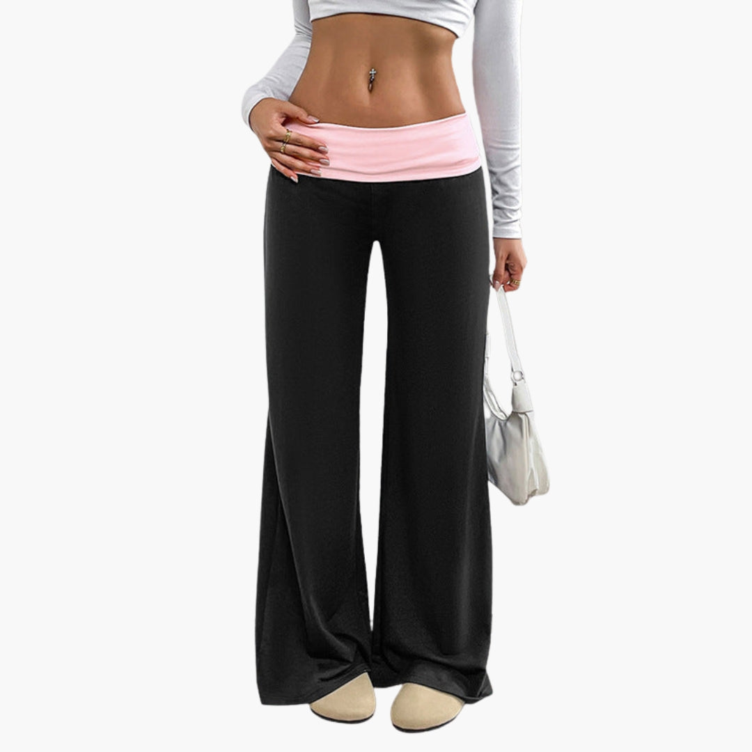 Pantalon femme jambe large avec taille élastique