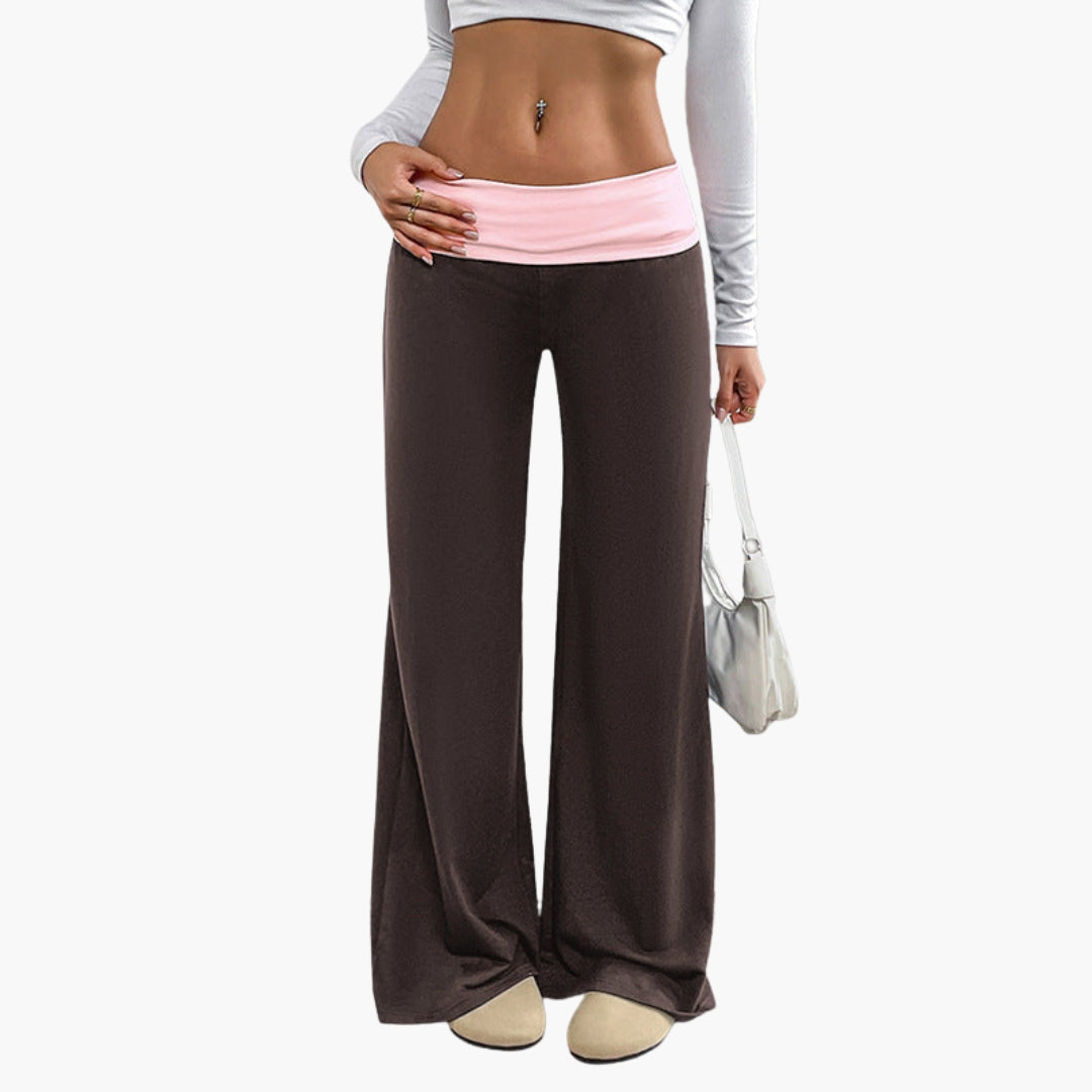 Pantalon femme jambe large avec taille élastique