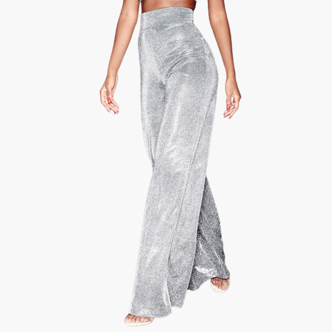 Pantalon femme taille haute avec surface pailletée