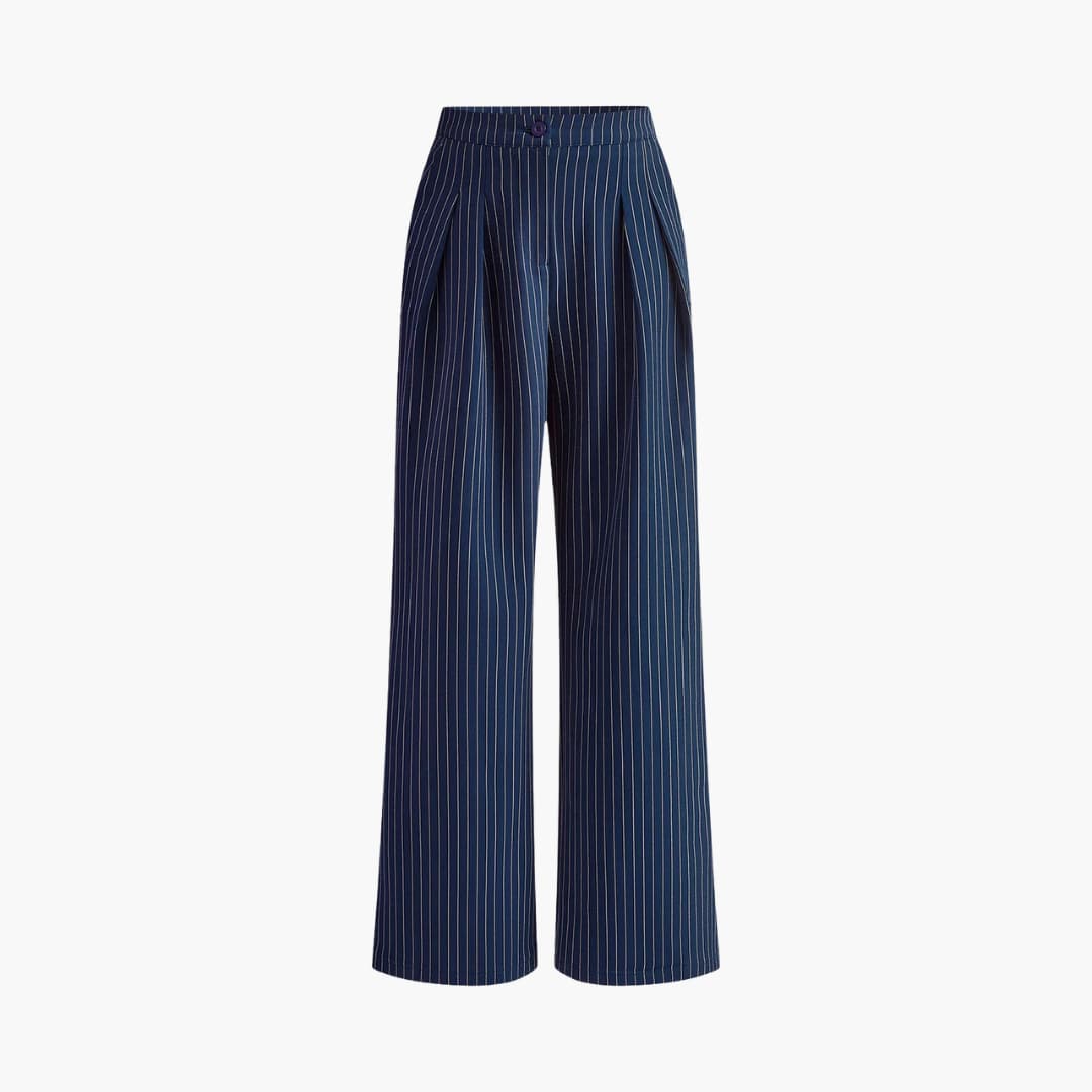 Pantalone a righe da donna con taglio fluido e davanti plissettato