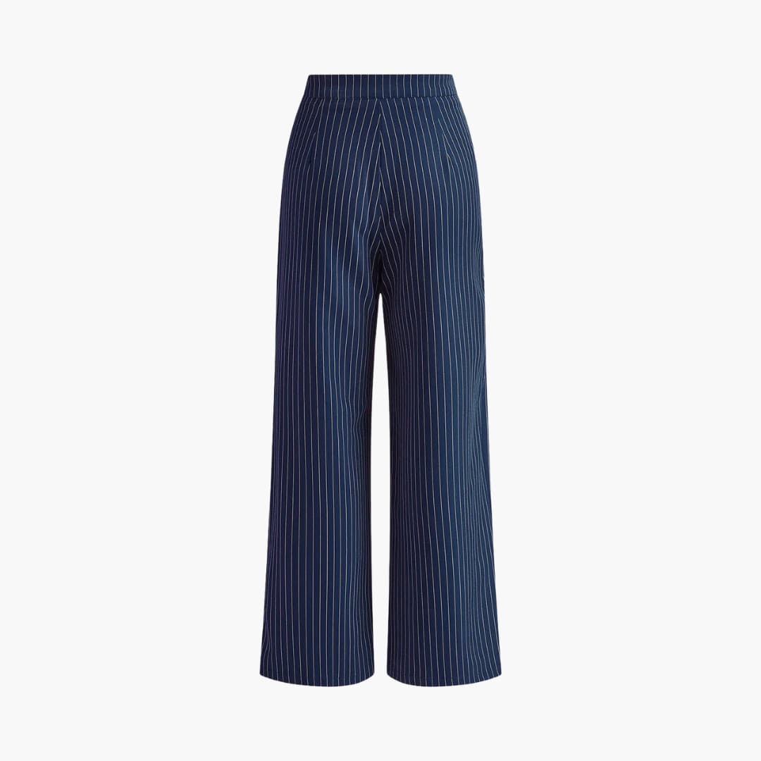 Pantalone a righe da donna con taglio fluido e davanti plissettato