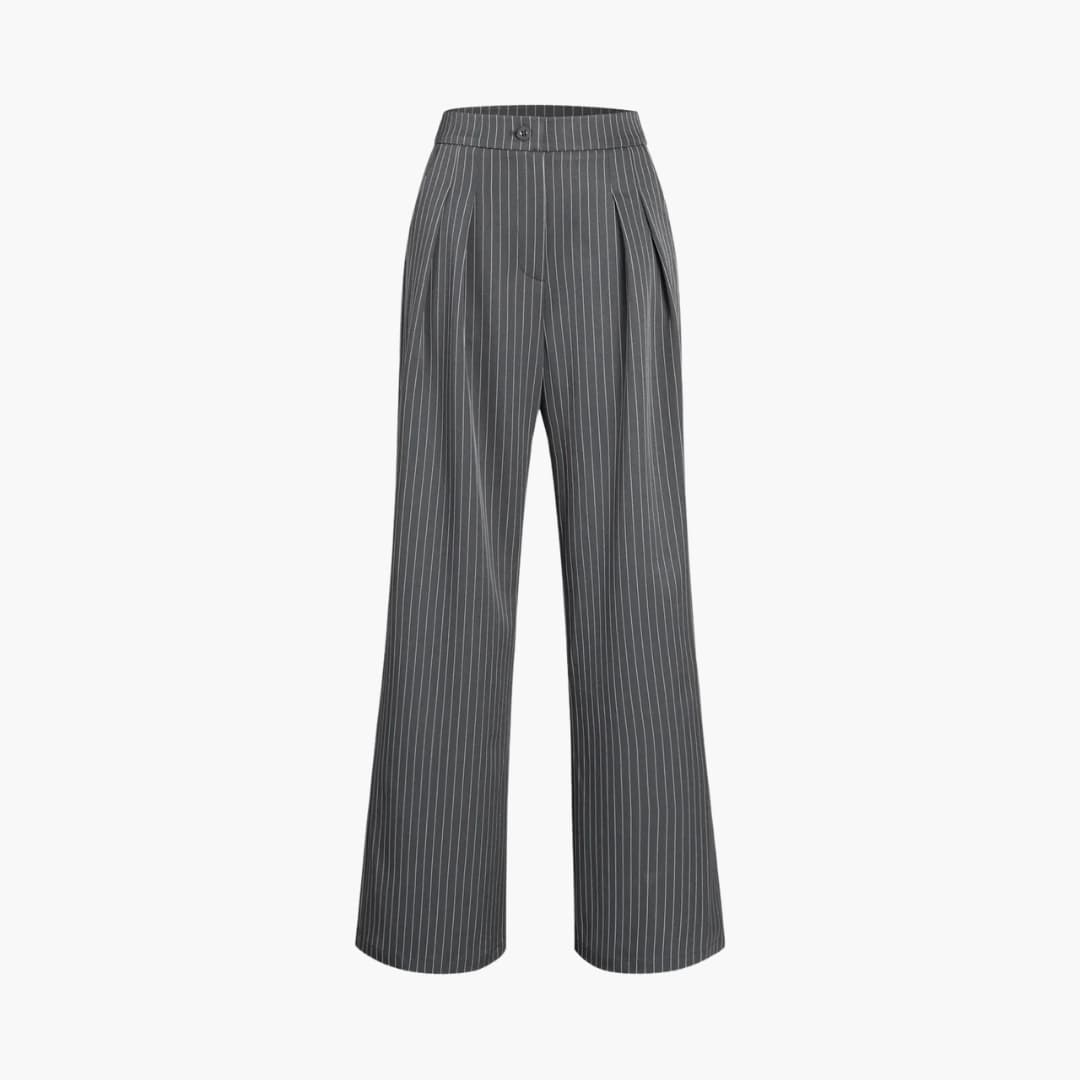 Pantalone a righe da donna con taglio fluido e davanti plissettato