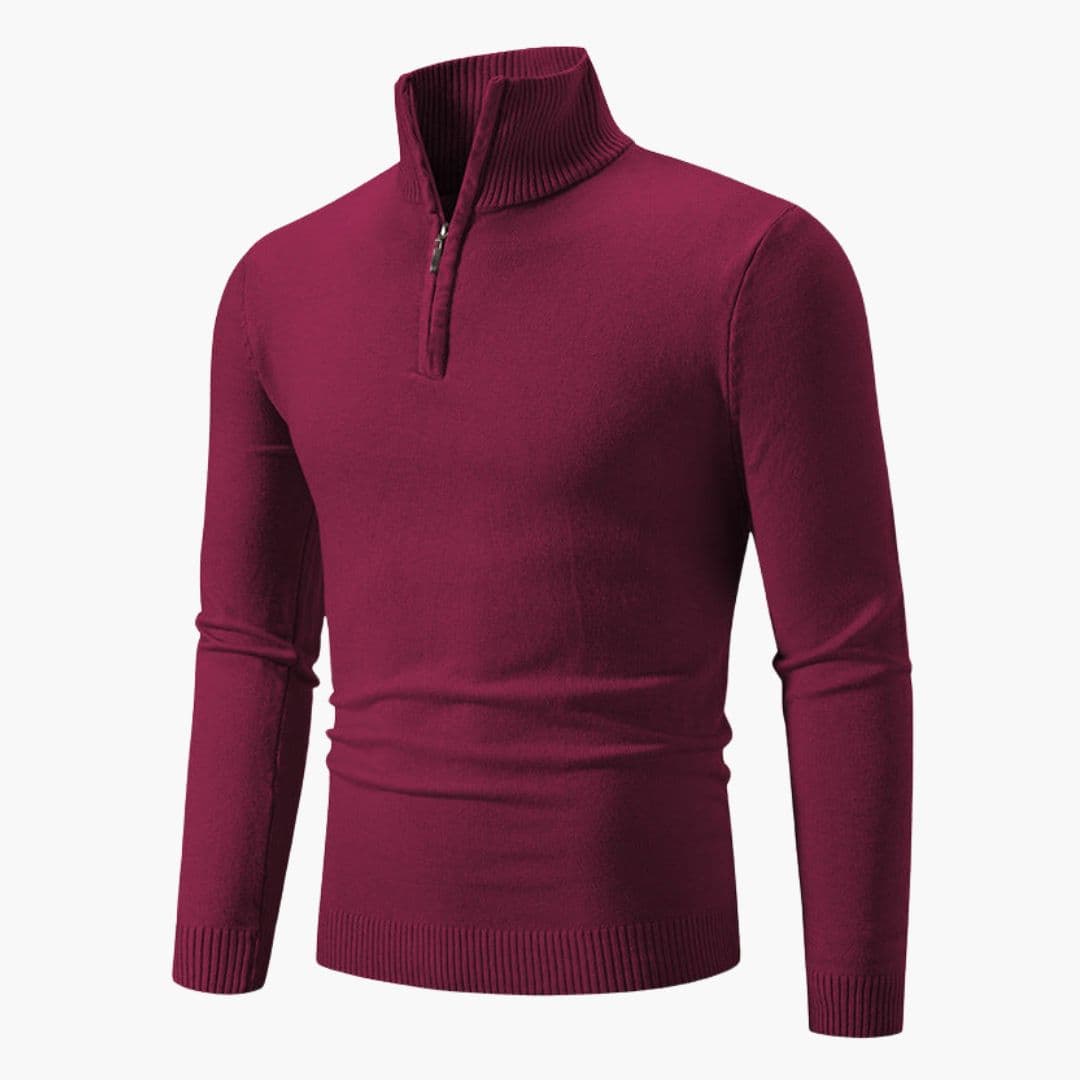 Polo-pull homme à col zippé et poignets côtelés