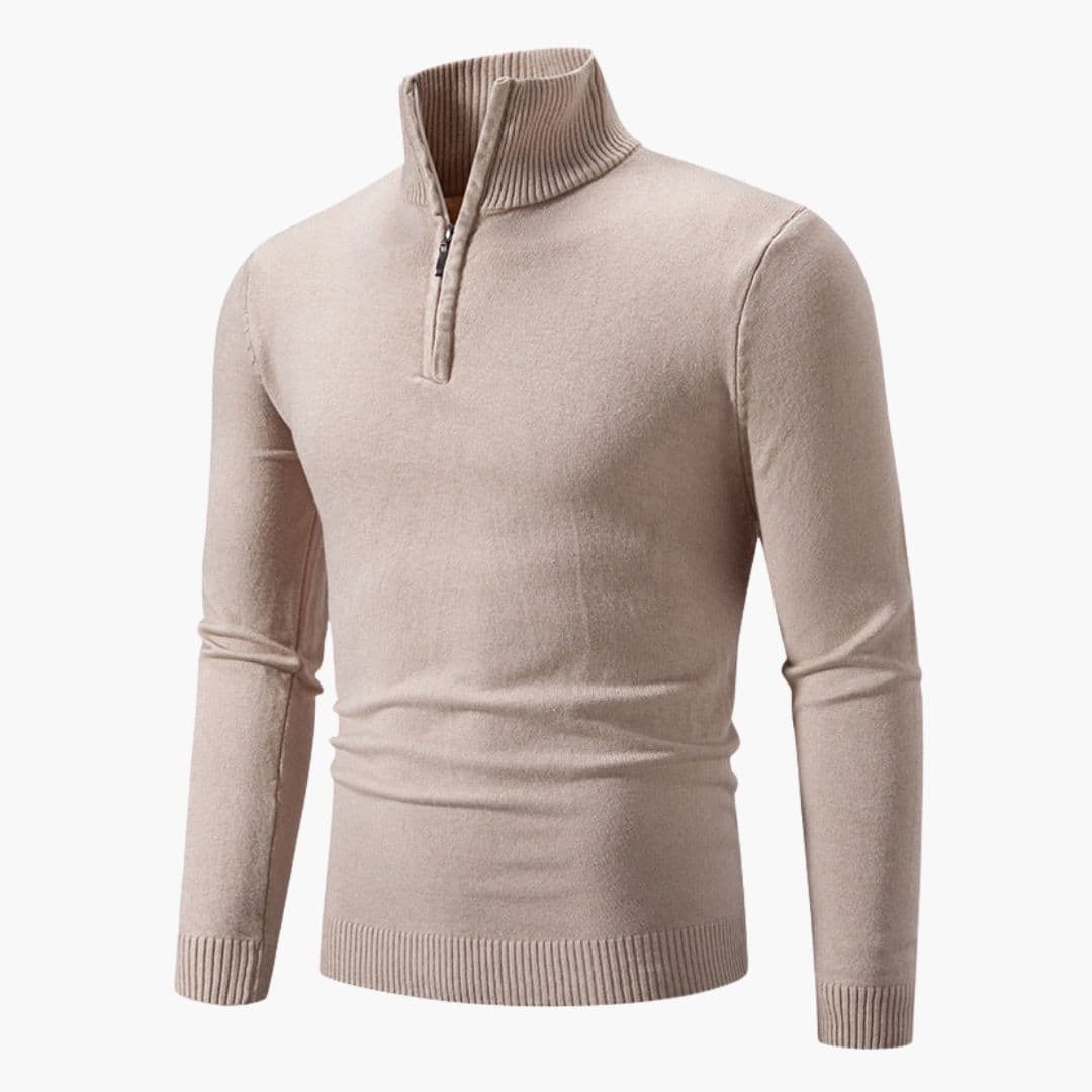 Polo-pull homme à col zippé et poignets côtelés