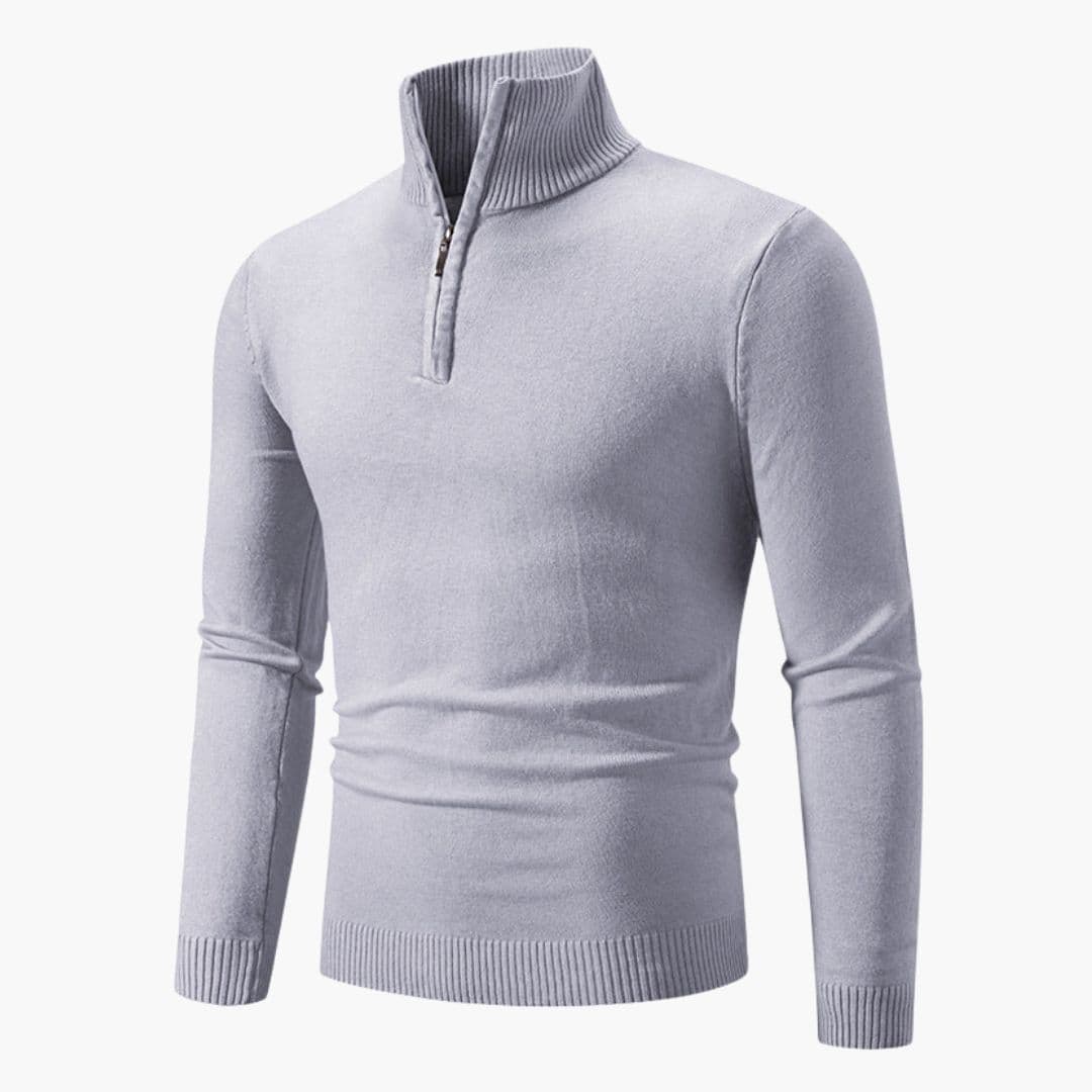 Polo-pull homme à col zippé et poignets côtelés