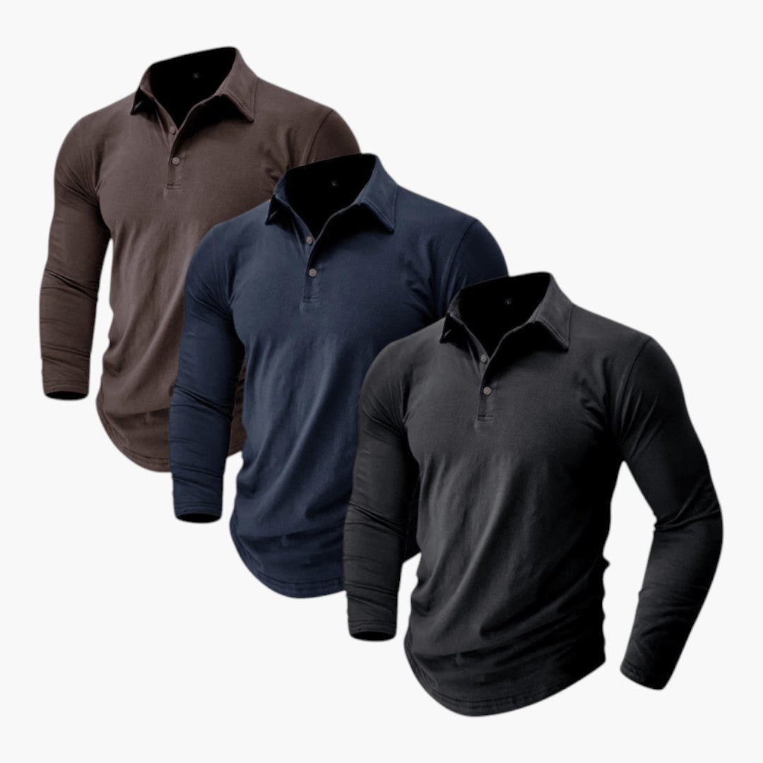 Polo Homme Manches Longues avec Col Structuré et Tissu Extensible