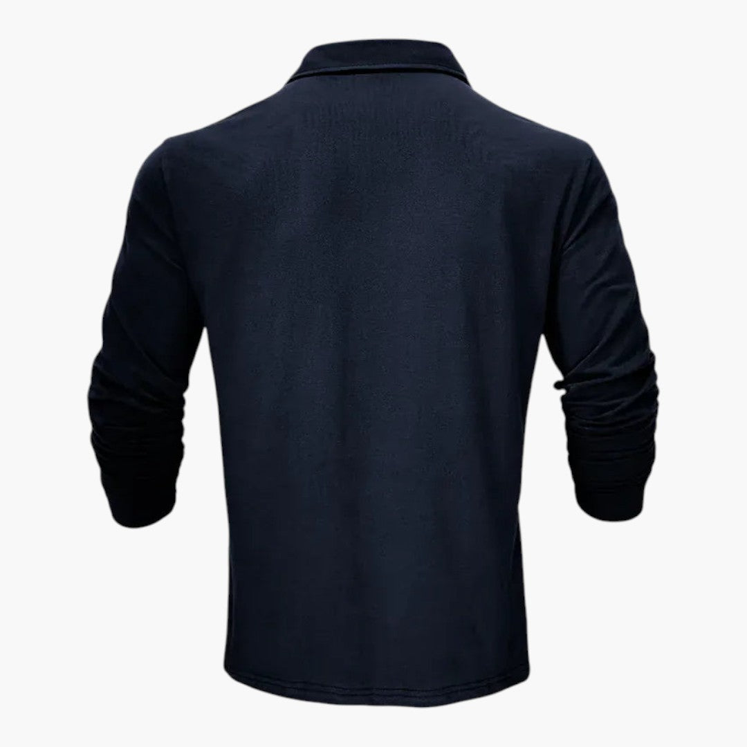 Polo Homme Manches Longues avec Col Structuré et Tissu Extensible