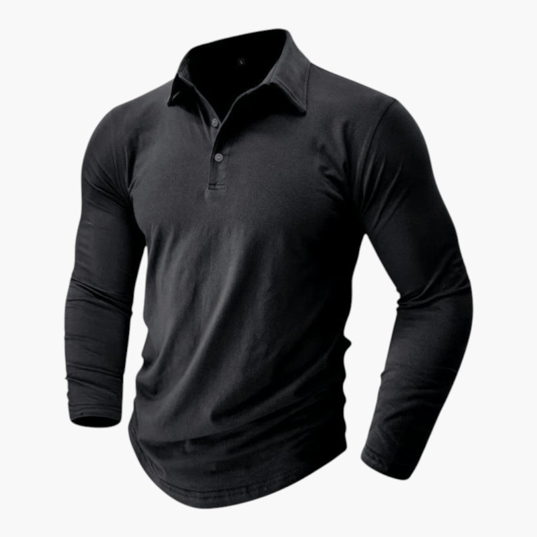 Polo Homme Manches Longues avec Col Structuré et Tissu Extensible
