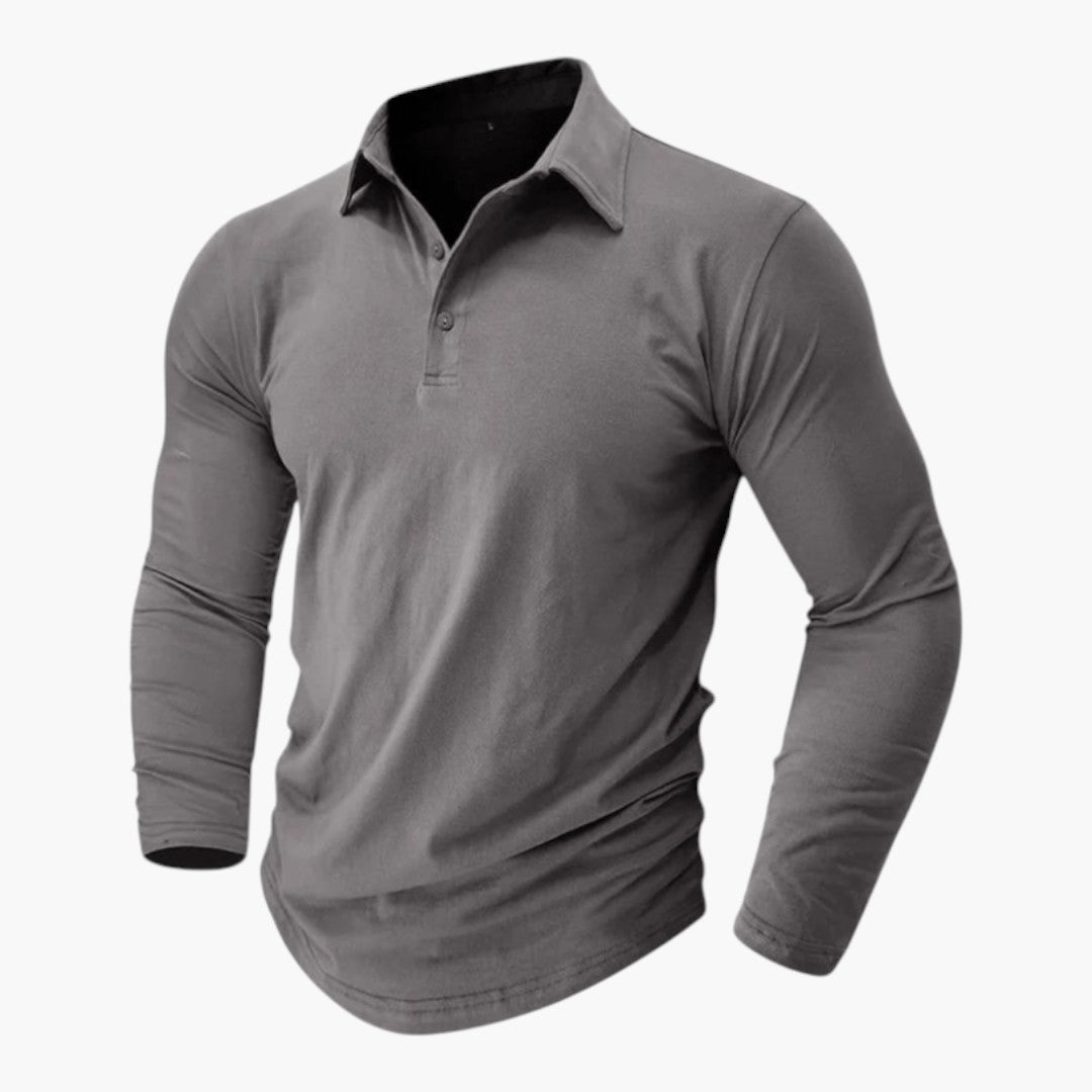 Polo Homme Manches Longues avec Col Structuré et Tissu Extensible