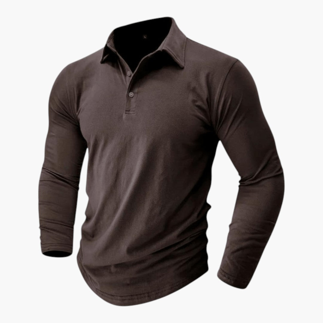 Polo Homme Manches Longues avec Col Structuré et Tissu Extensible