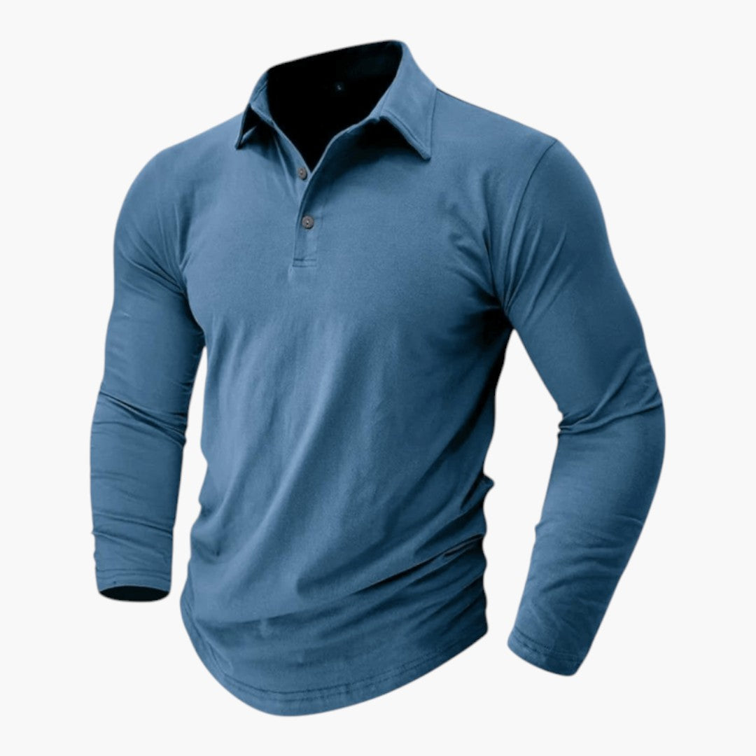 Polo Homme Manches Longues avec Col Structuré et Tissu Extensible