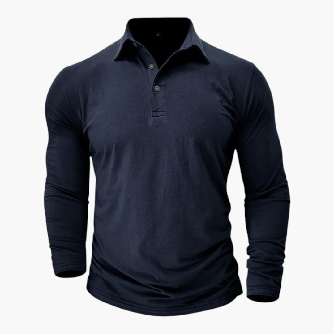 Polo Homme Manches Longues avec Col Structuré et Tissu Extensible
