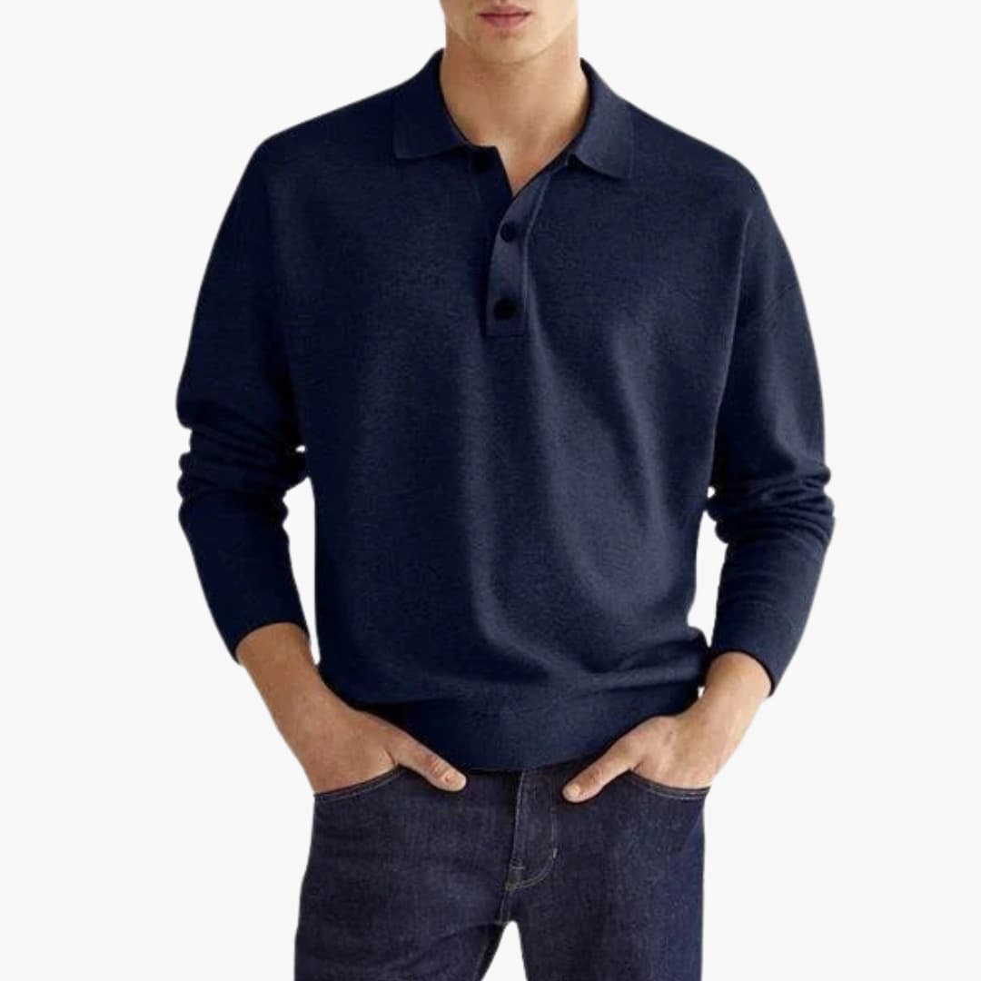 Polo homme à manches longues avec col à trois boutons