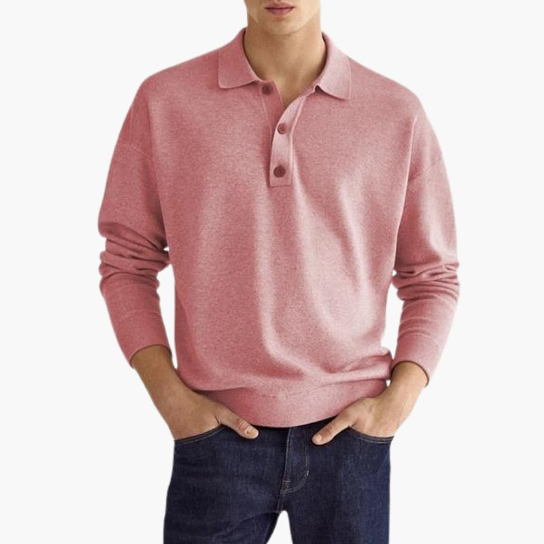 Polo homme à manches longues avec col à trois boutons