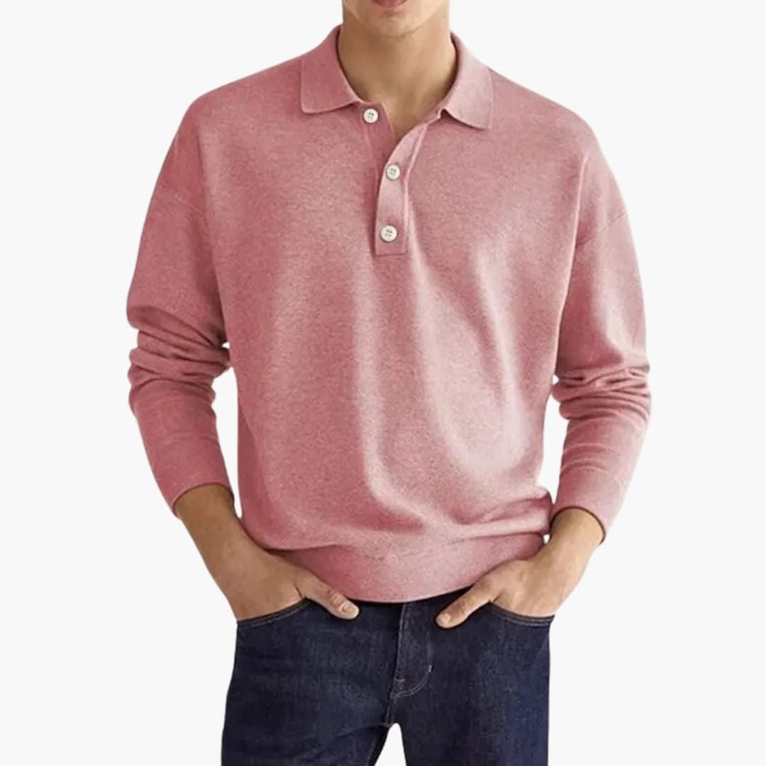 Polo homme à manches longues avec patte de boutonnage