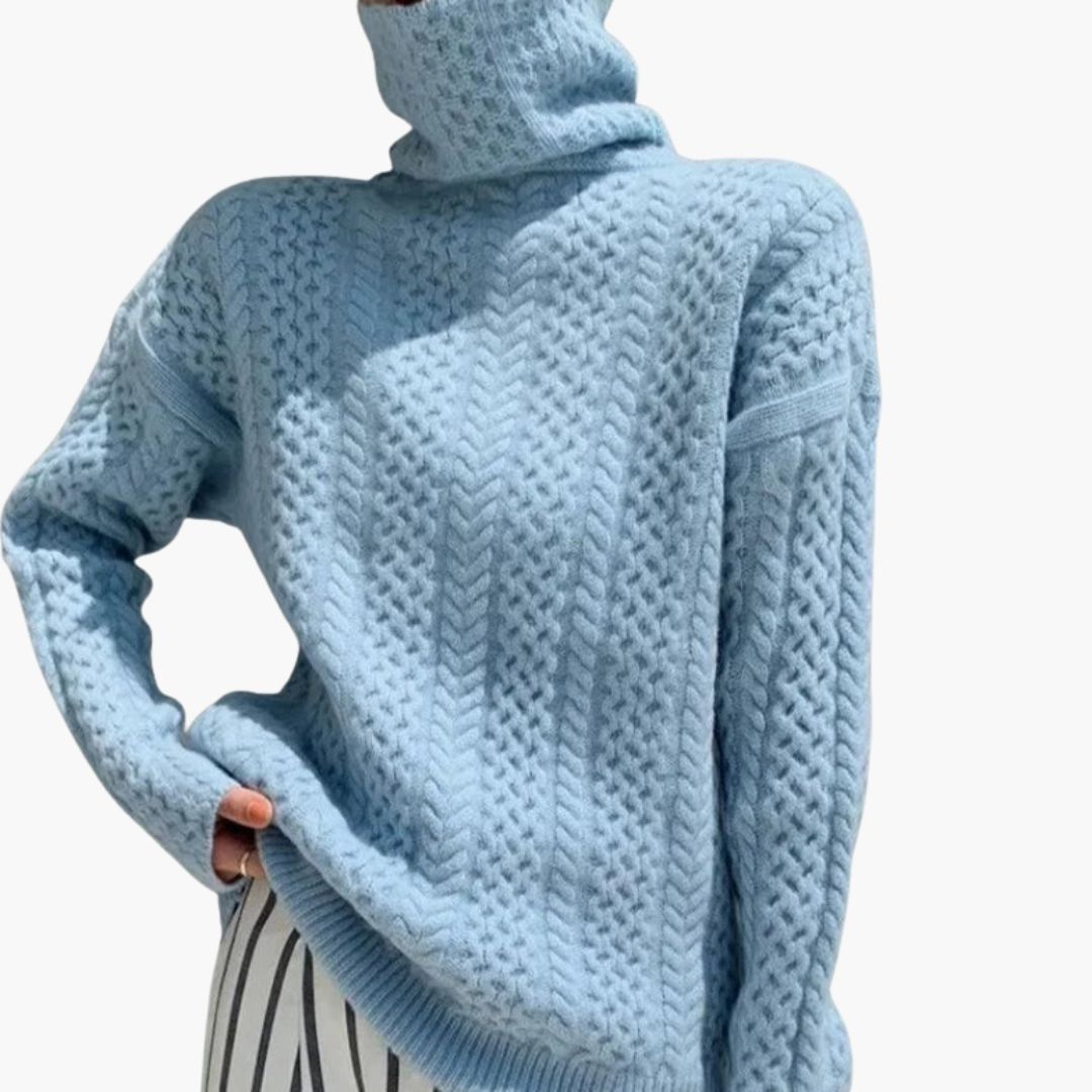 Sweter damski z golfem z wykończeniem skręcanym i prążkowanym