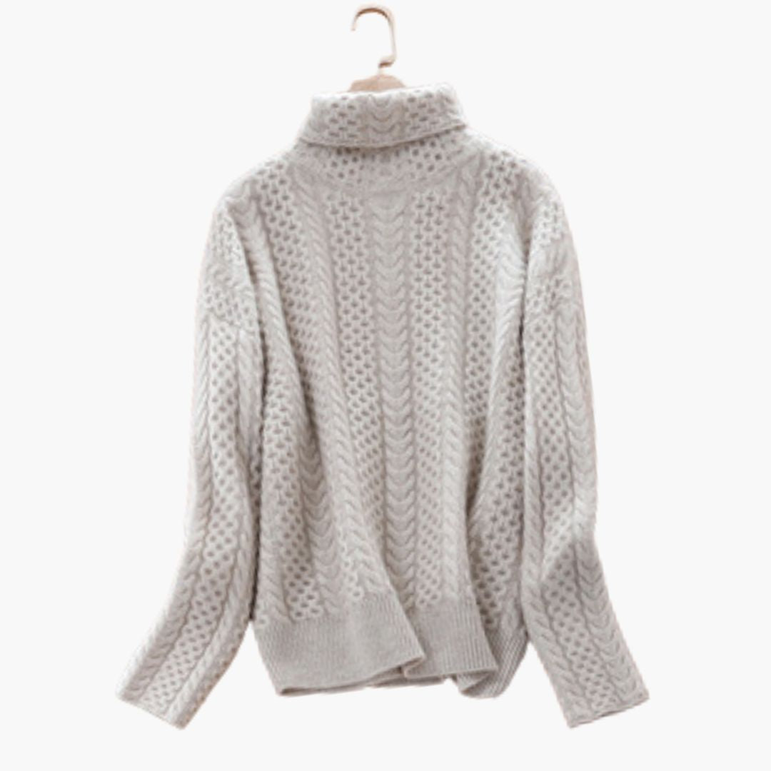 Sweter damski z golfem z wykończeniem skręcanym i prążkowanym
