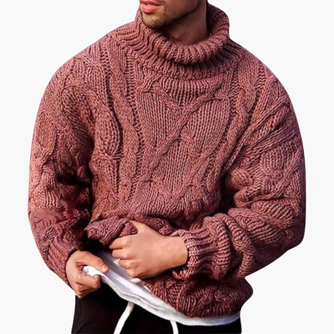Pull Col Roulé Homme Motif Torsadé