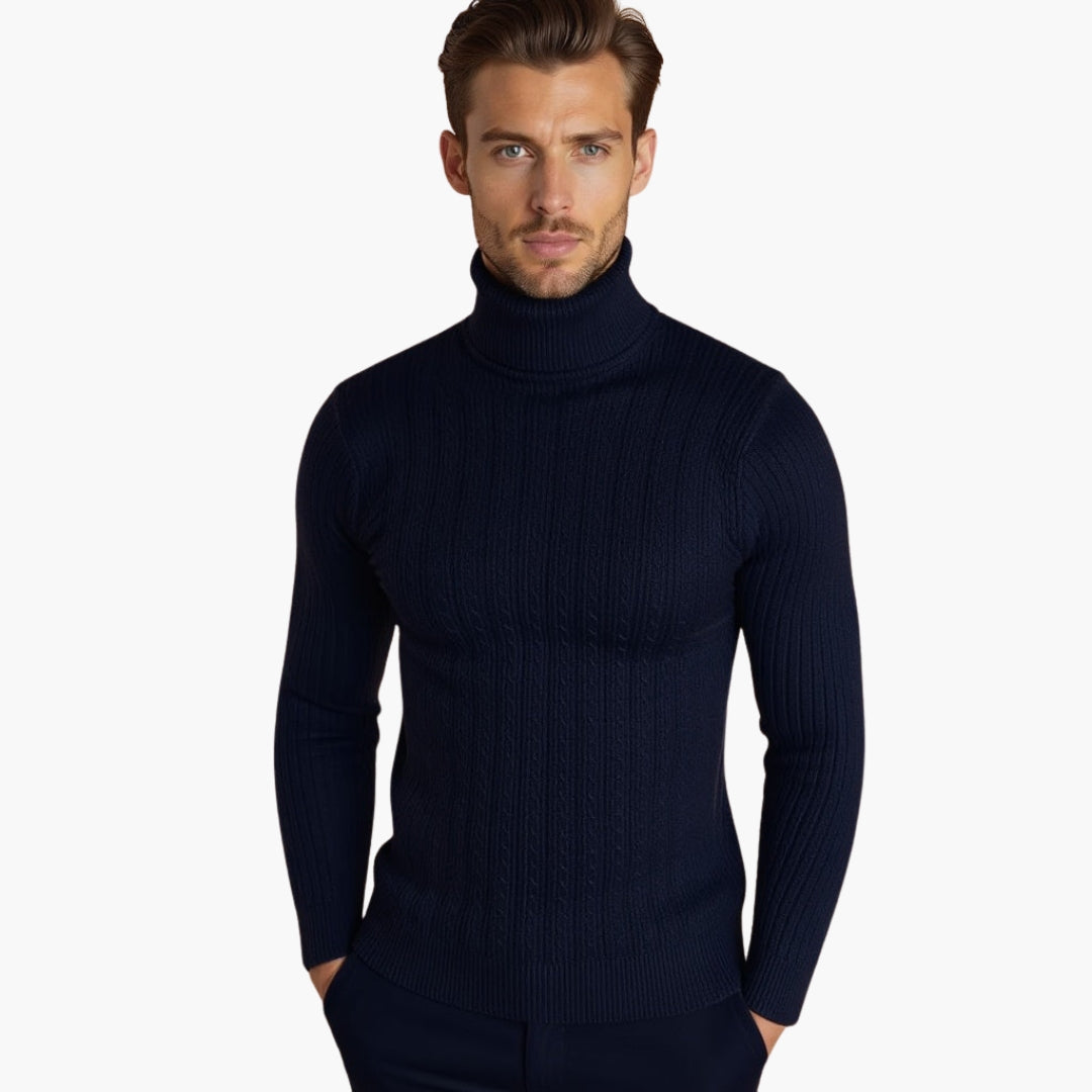 Pull Col Roulé Homme Motif Torsadé avec Ourlet Côtelé