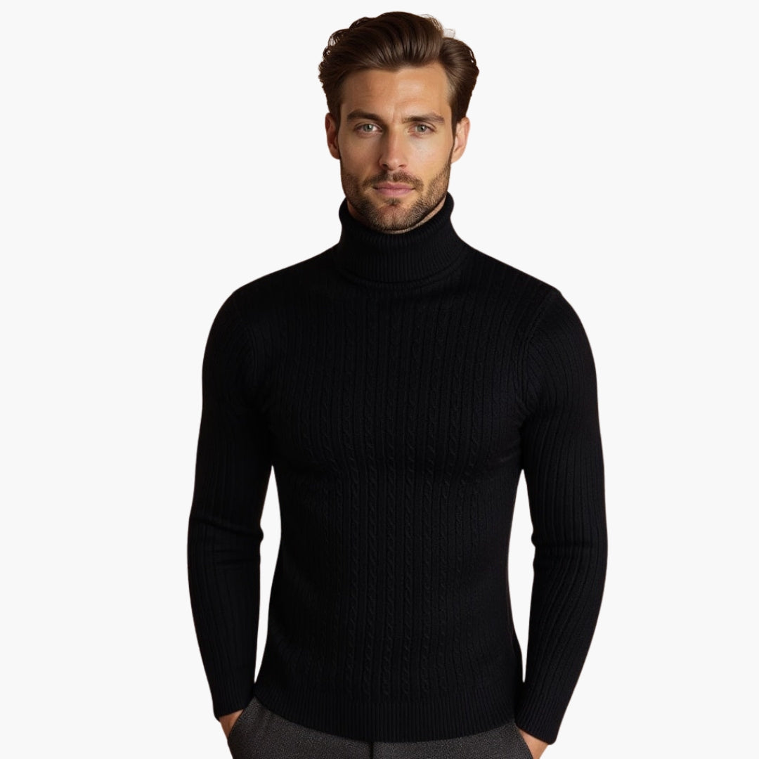 Pull Col Roulé Homme Motif Torsadé avec Ourlet Côtelé