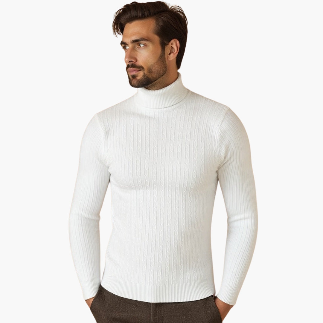 Pull Col Roulé Homme Motif Torsadé avec Ourlet Côtelé