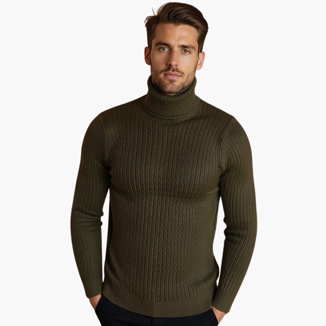 Pull Col Roulé Homme Motif Torsadé avec Ourlet Côtelé