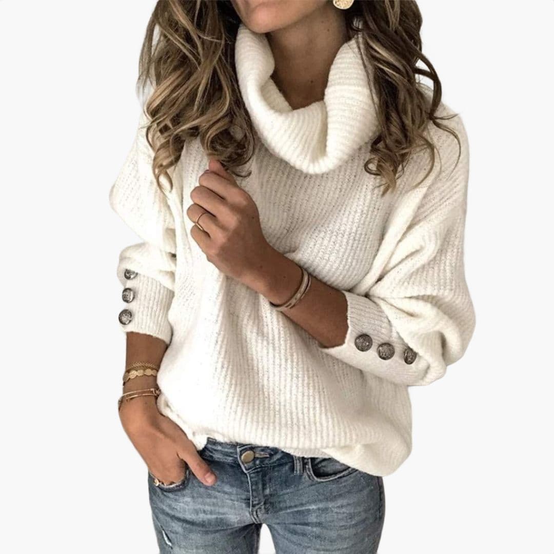 Pull Femme Col Montant Manches Longues Boutonnées