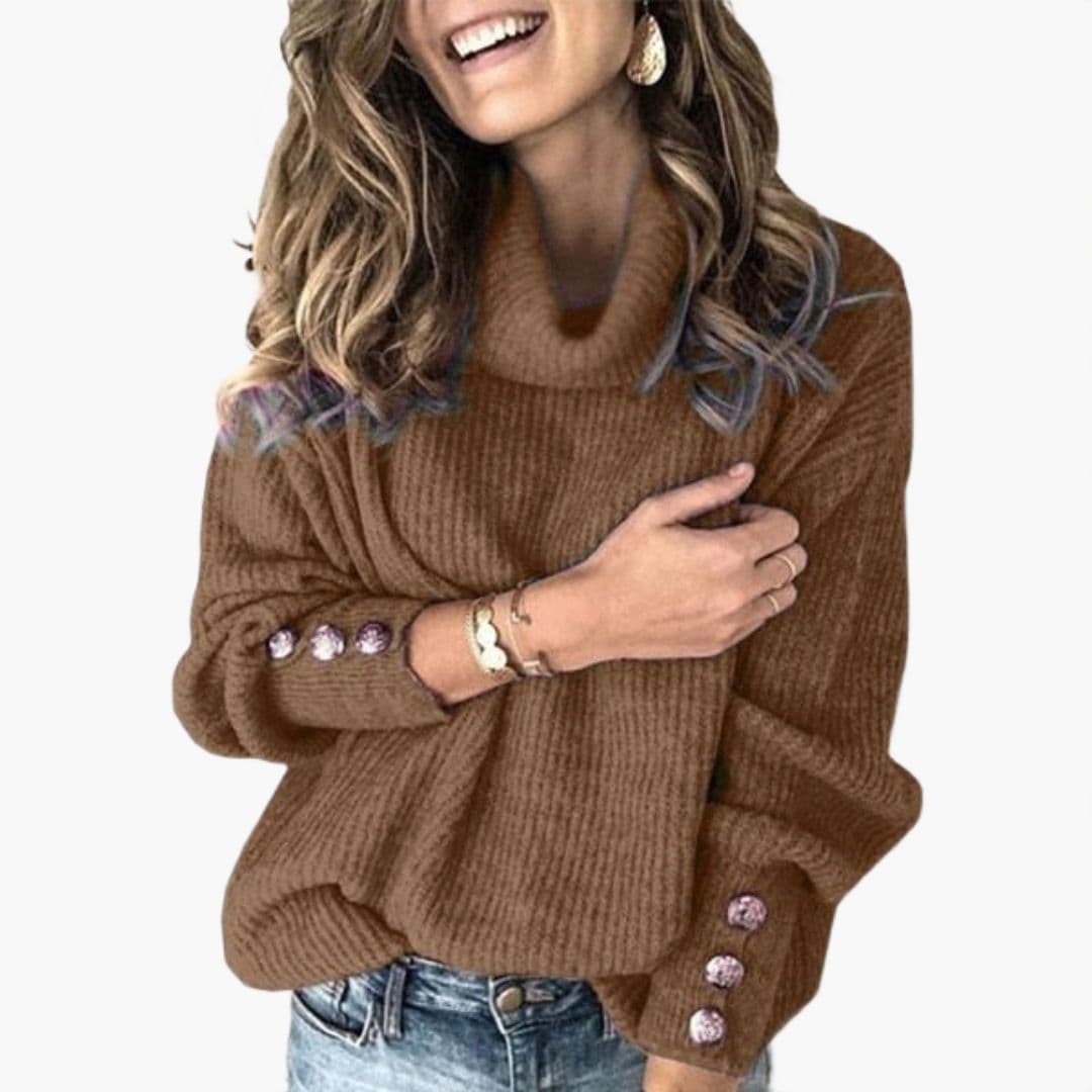 Pull Femme Col Montant Manches Longues Boutonnées