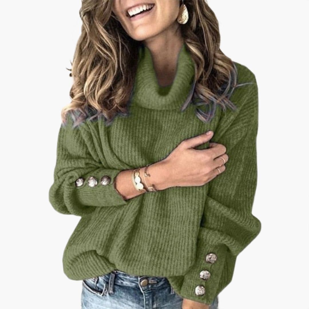 Pull Femme Col Montant Manches Longues Boutonnées