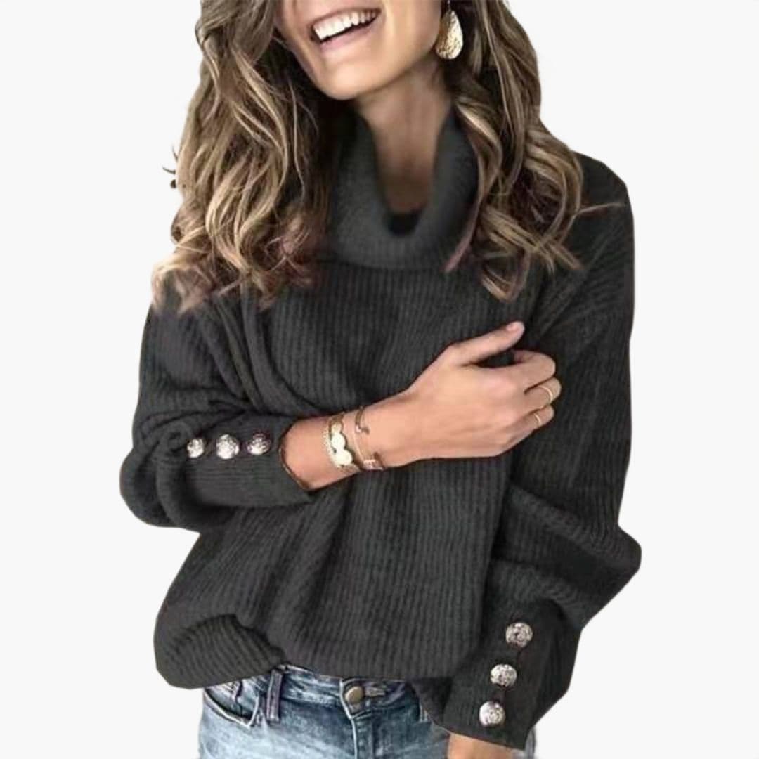 Pull Femme Col Montant Manches Longues Boutonnées