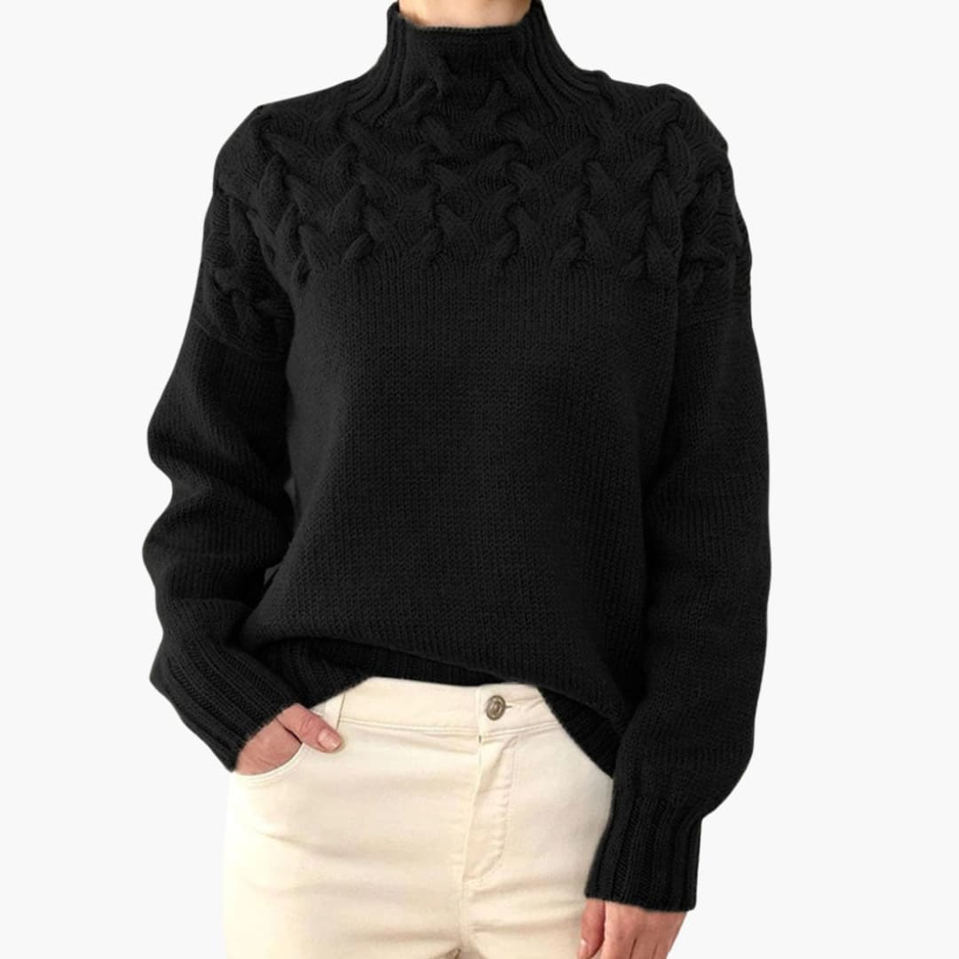 Maglia Donna Collo Alto con Motivo Intrecciato