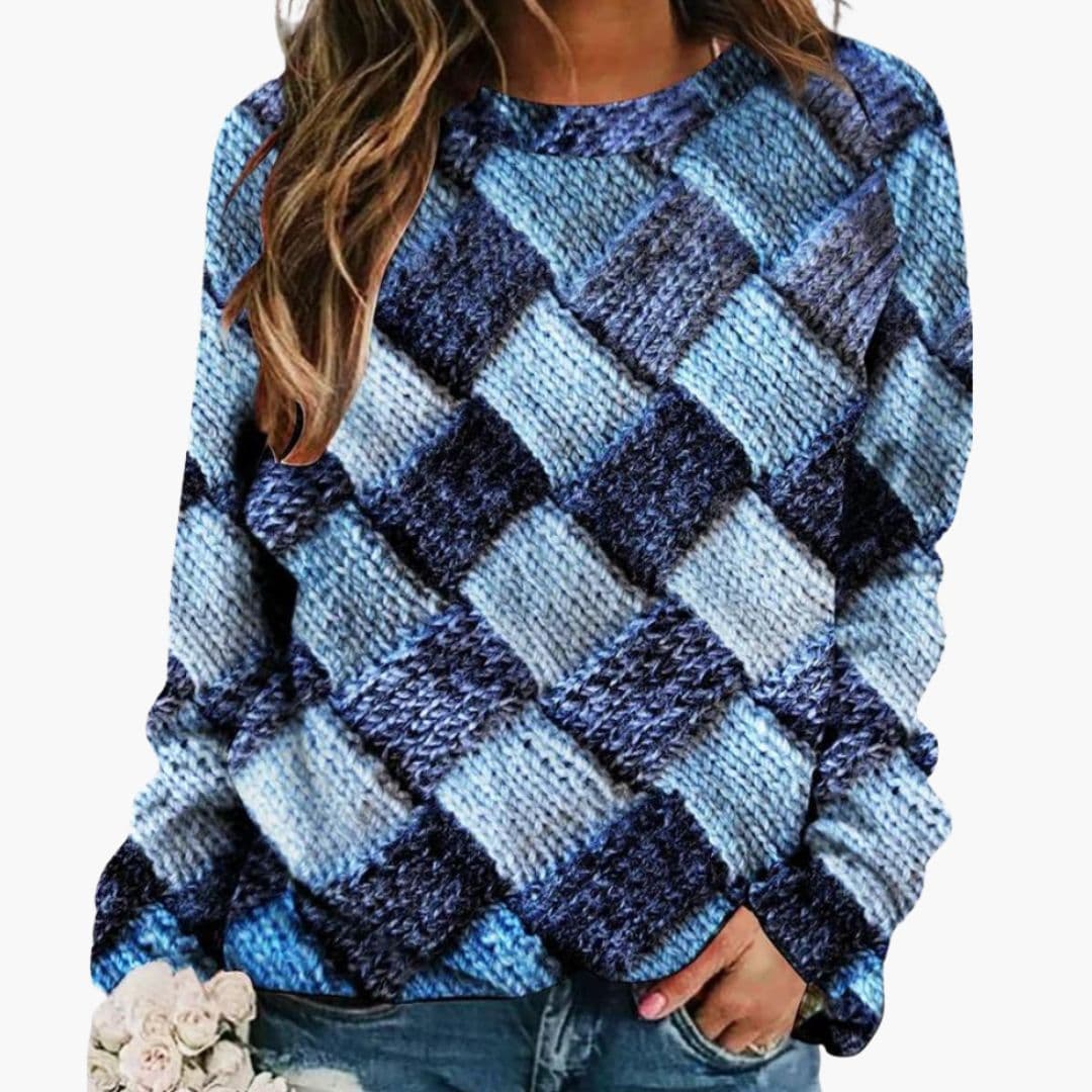 Pull mujer cuello redondo con motivo tejido multicolor