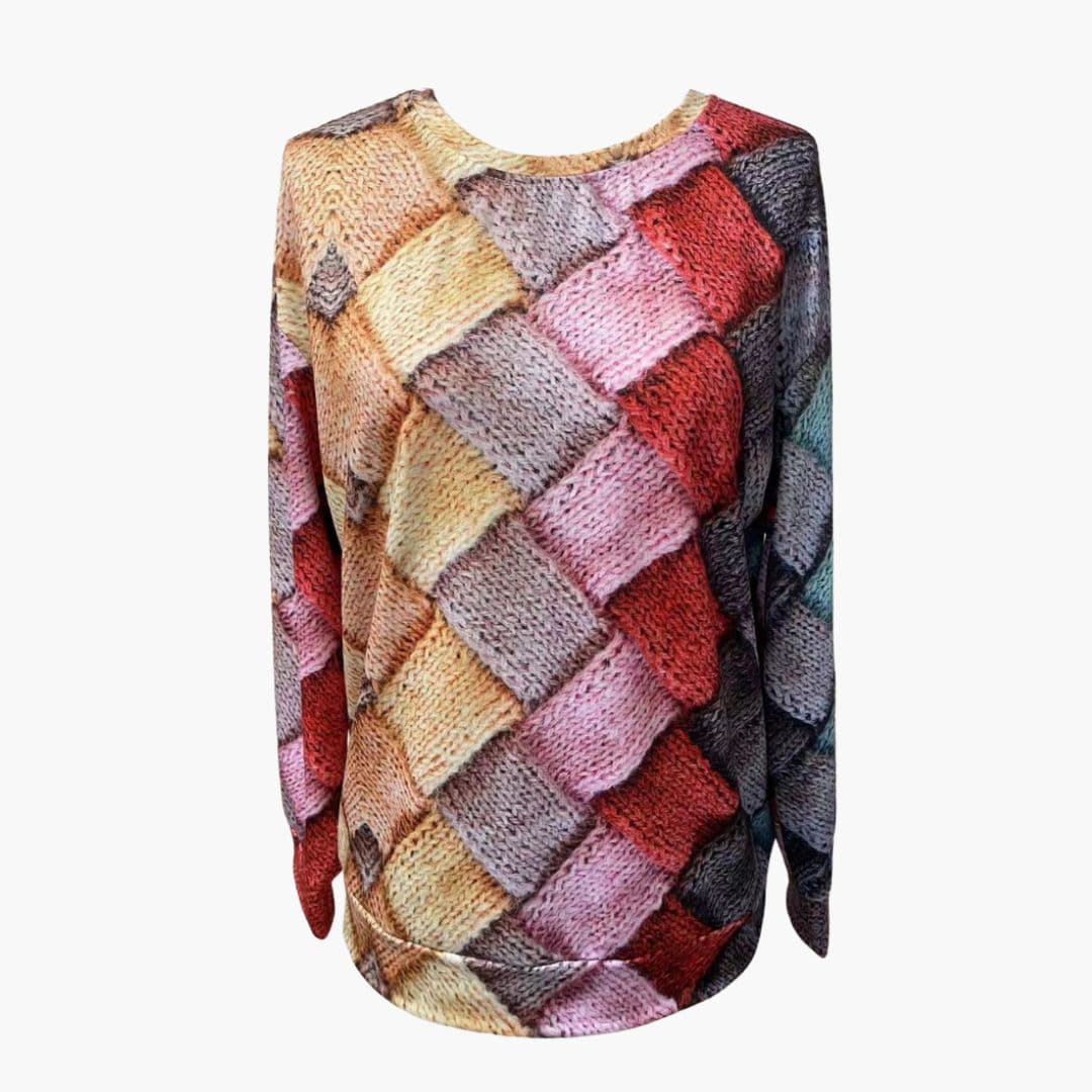 Pull mujer cuello redondo con motivo tejido multicolor