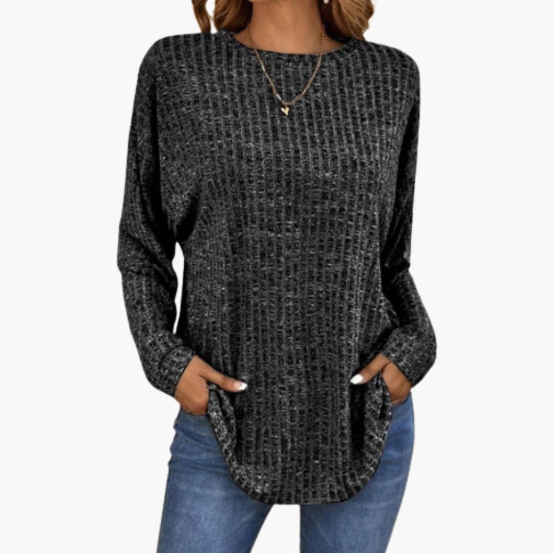 Pull Femme Maille Col Rond avec Poignets Côtelés