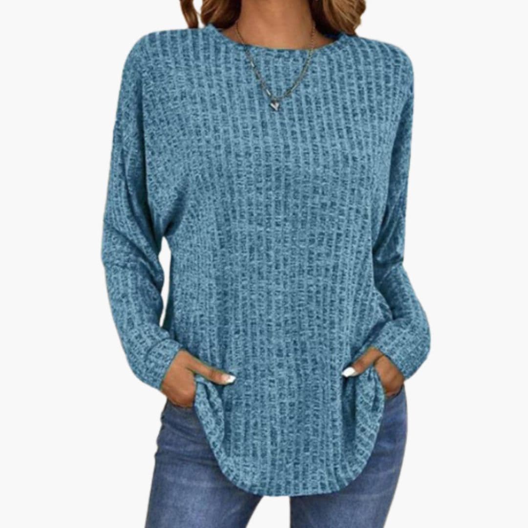 Pull Femme Maille Col Rond avec Poignets Côtelés