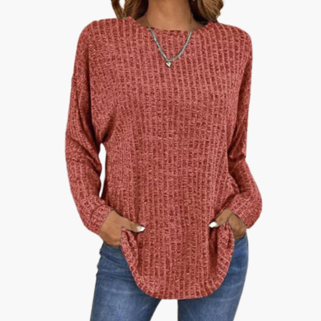Pull Femme Maille Col Rond avec Poignets Côtelés