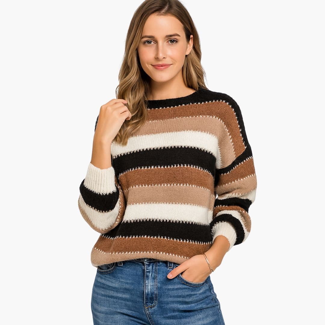 Camisola Mulher Malha Color Block Gola Redonda