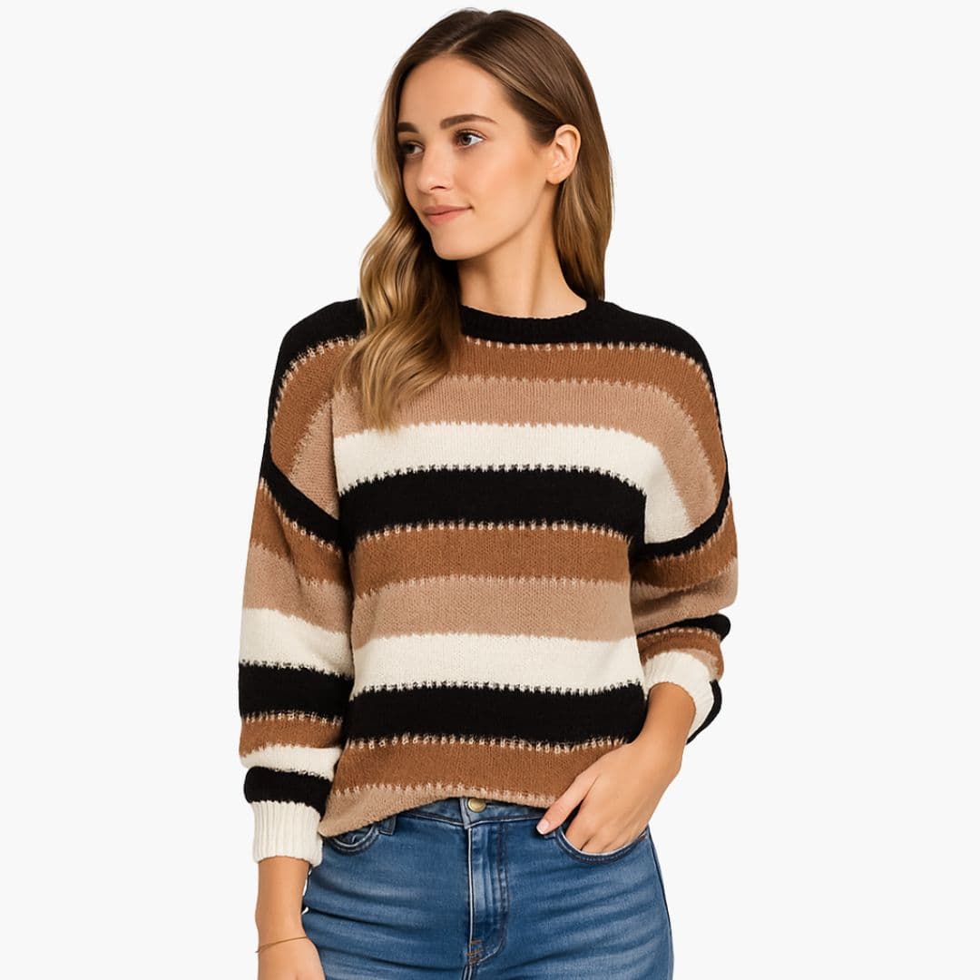 Camisola Mulher Malha Color Block Gola Redonda