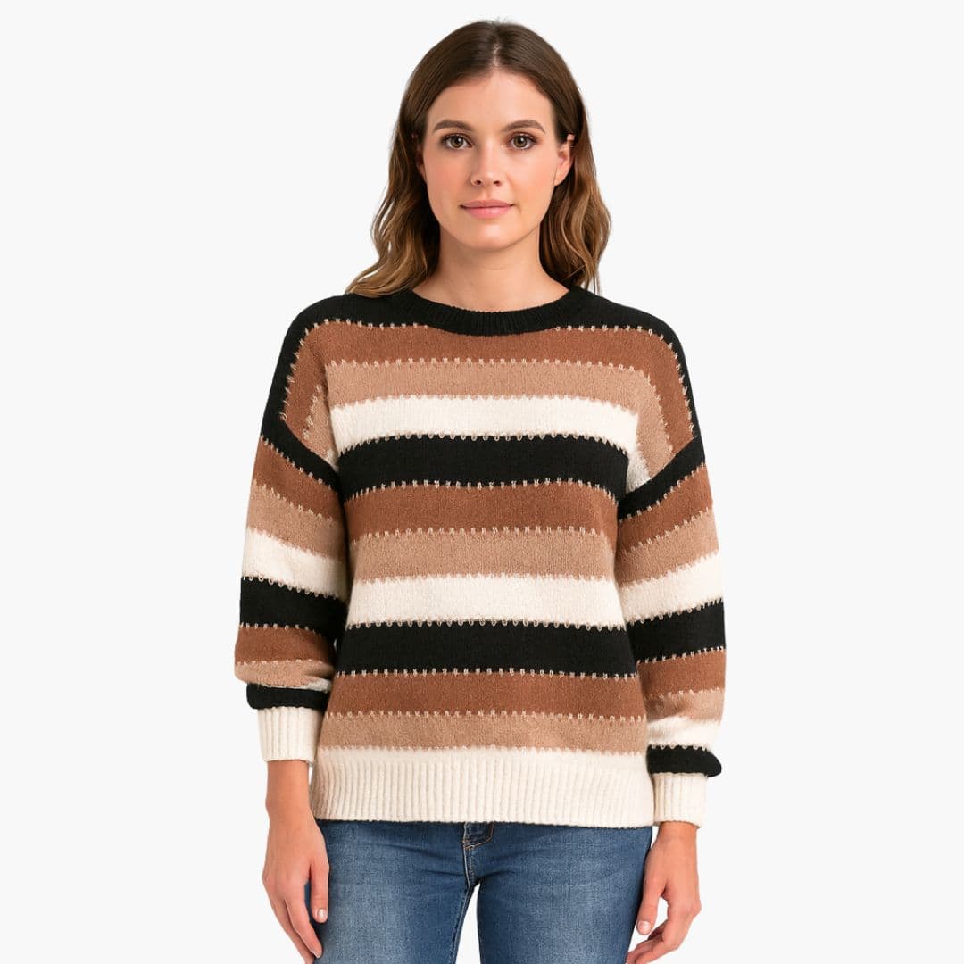 Camisola Mulher Malha Color Block Gola Redonda