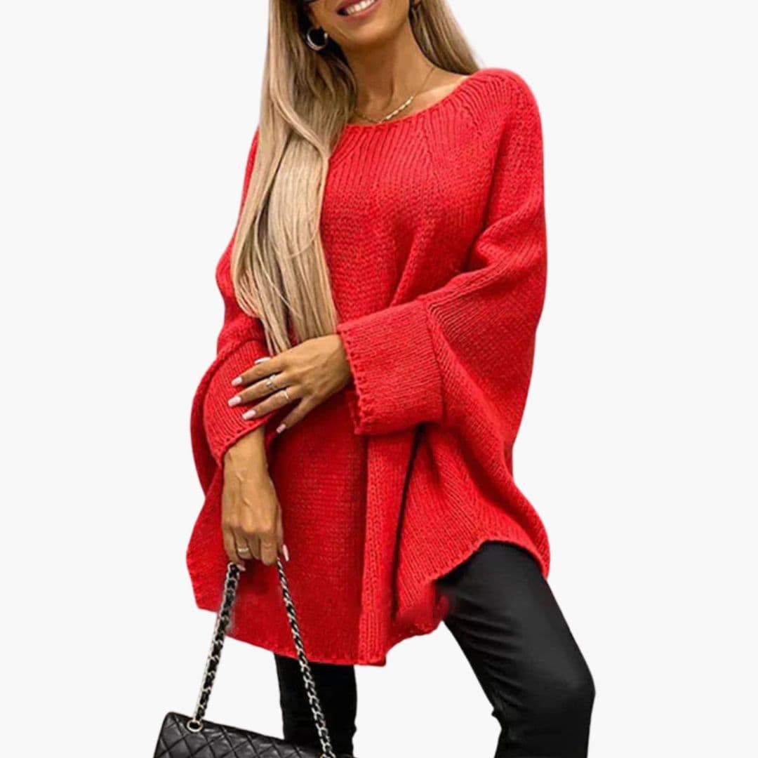 Sweter damski z dekoltem w łódkę i szerokimi rękawami