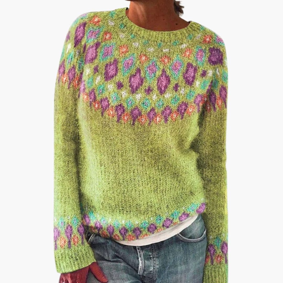 Maglione Donna con Collo Rotondo e Maglia Motivo Geometrico