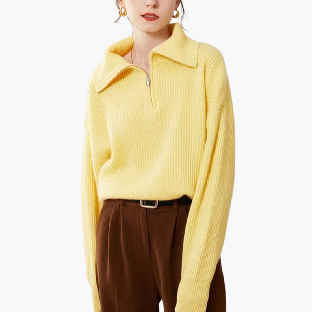 Pull feminino em lã com meio fecho éclair