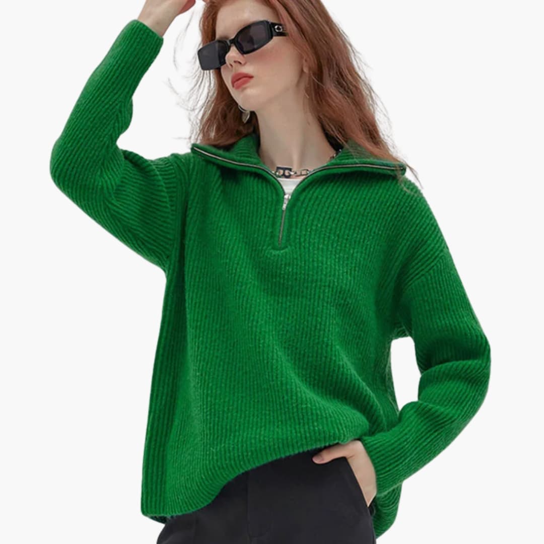 Pull feminino em lã com meio fecho éclair