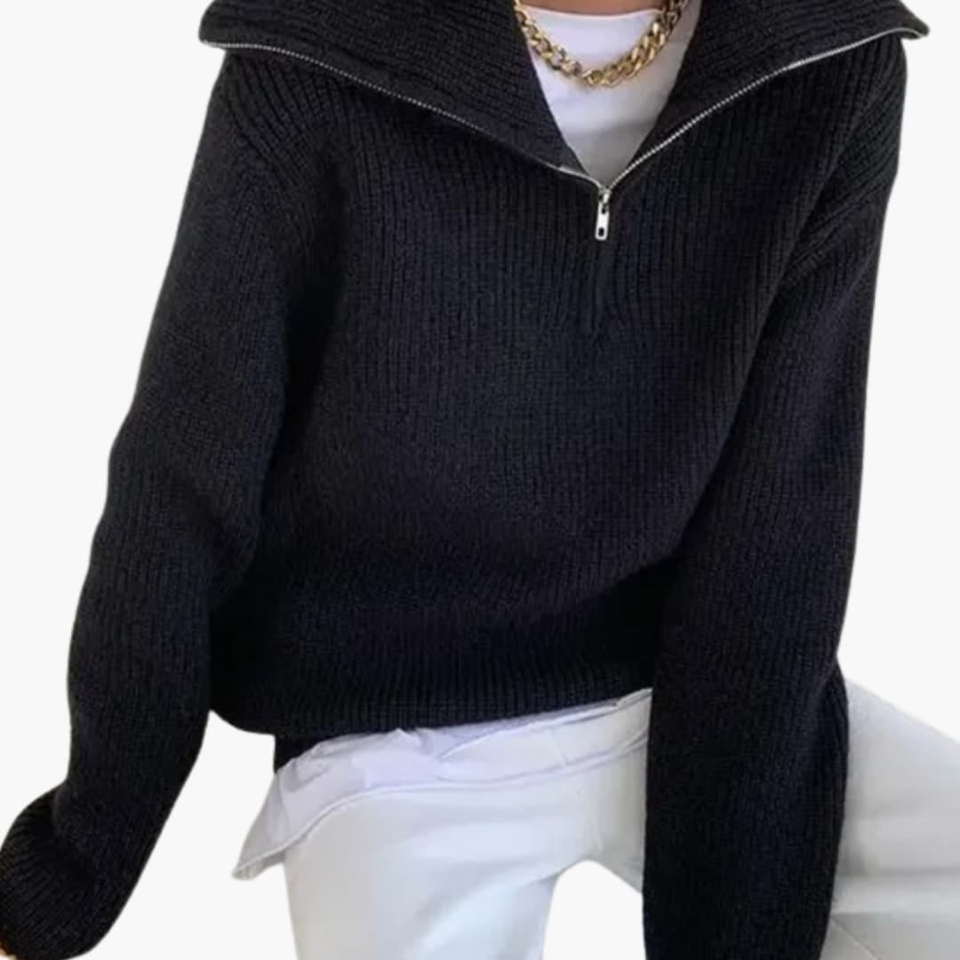 Pull feminino em lã com meio fecho éclair