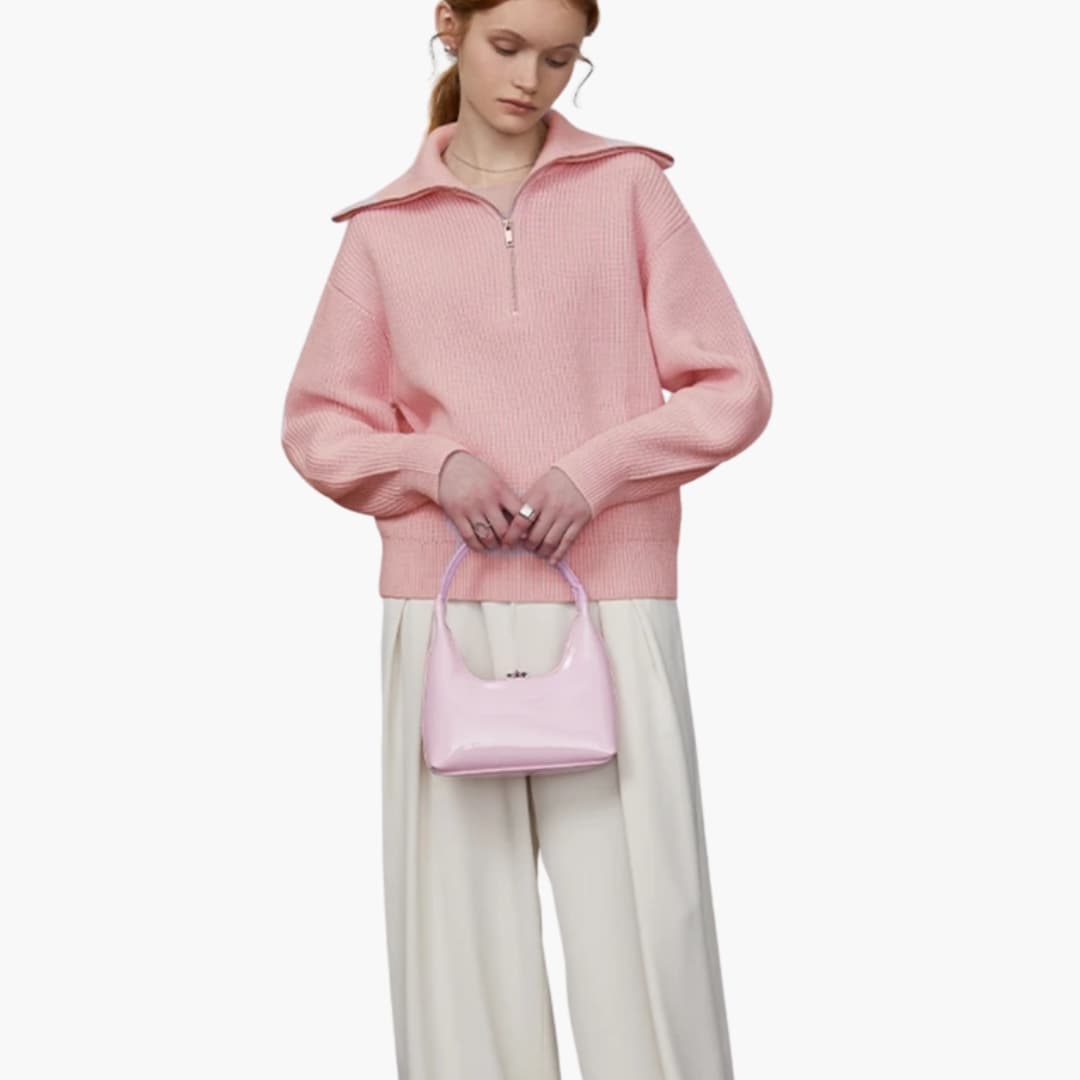 Pull feminino em lã com meio fecho éclair
