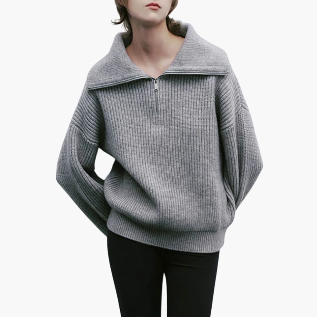 Pull feminino em lã com meio fecho éclair